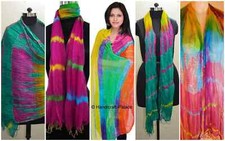 20 Pieces Wholesale Lot Chiffon Scarf Art Indian Handmade Print Stole Hand Died