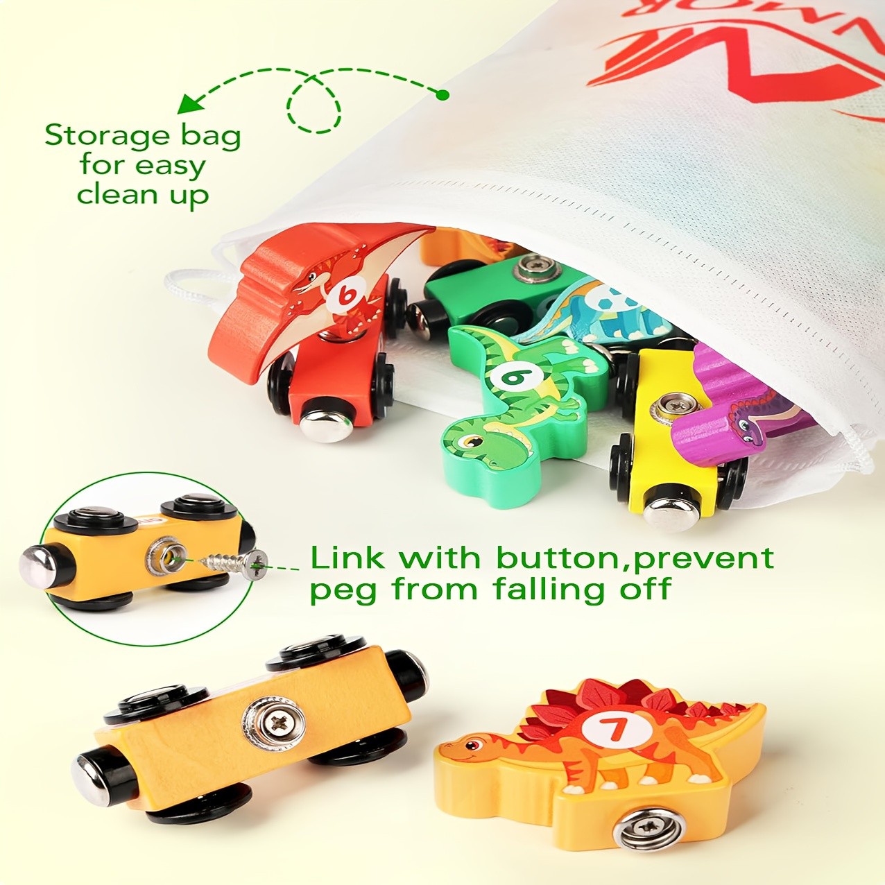 Wooden Dinosaur Number Train Set Magnetic STEM Learning Toy Kids 3-5 - Image 7