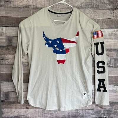 Under Armour Project Rock Veterans Day Mens Shirt XL Ivory Graphic USA Military