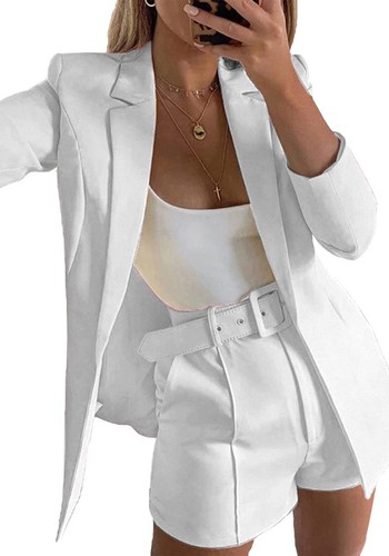 Womens Casual 2 Piece Pant Outfits Long Sleeve Blazer and Shorts Elegant Suit...