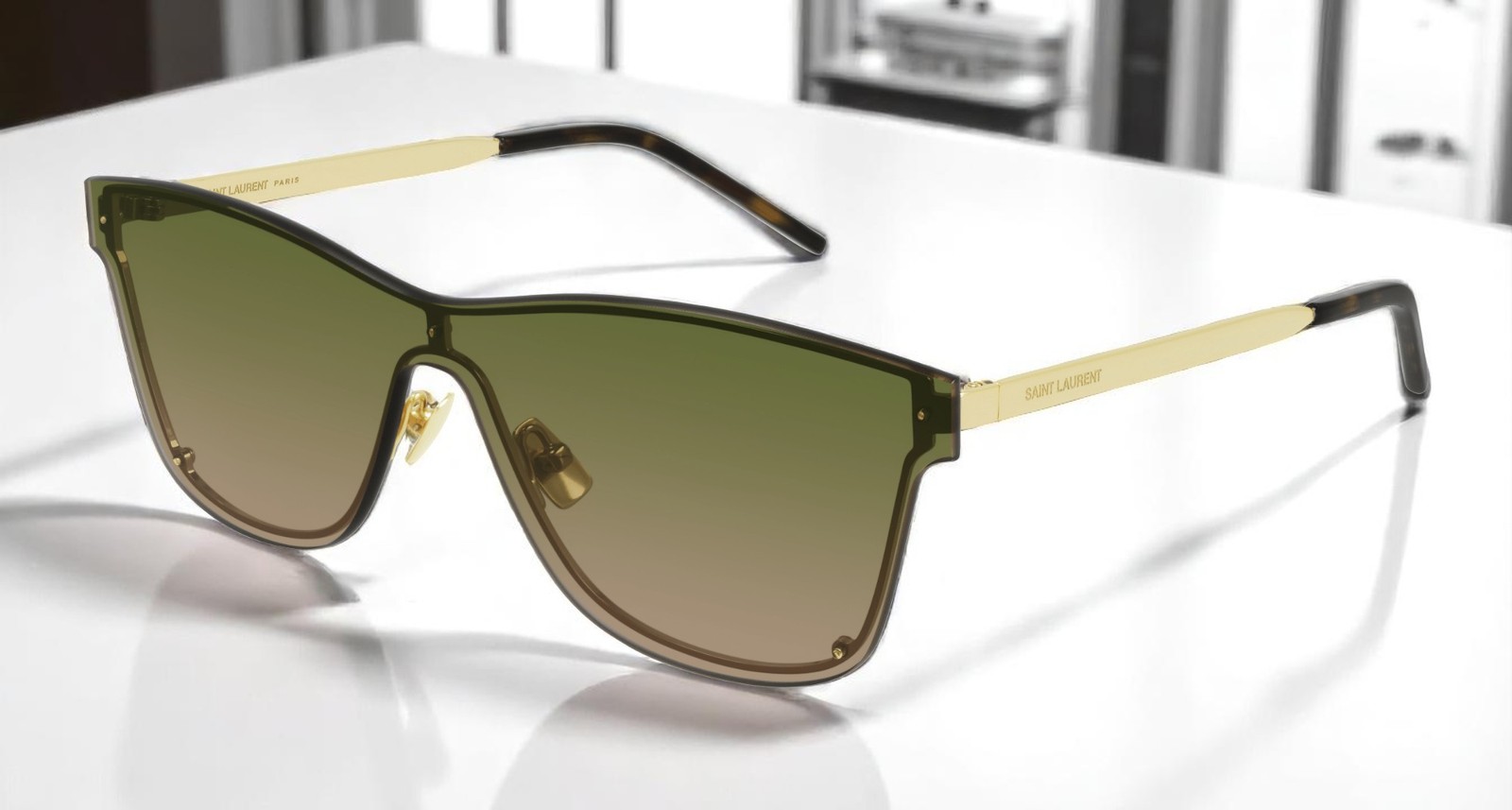 Occhiali da sole unisex SAINT LAURENT YSL 51 MASK 003 maschera oro verde chiaro 99 mm