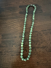 Vintage Green Nephrite Jade Beaded Necklace with Base Metal Clasp