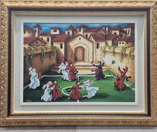 ULISSE    OLIO SU TAVOLA   50X70 CM  TITOLO " SFIDA A CALCIO "  ARCHIVIATO  1998