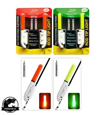 2x Miracle Fish LED Knicklicht Rod Tip Light Bissanzeiger Nachtangeln  Rot Grün