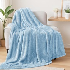 Light Blue Fleece Throw Blanket Extra Large Super Soft Fluffy 50x70 Inch Bed