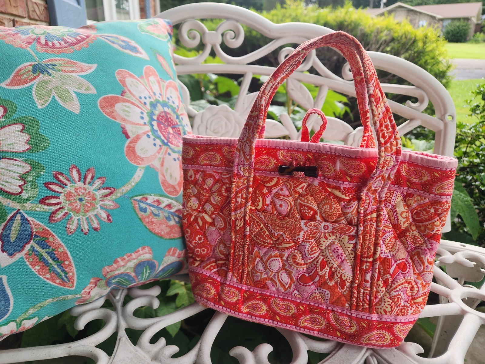 Vera Bradley Small Tote Bag Sherbet Pink Orange Paisley Retired Pattern