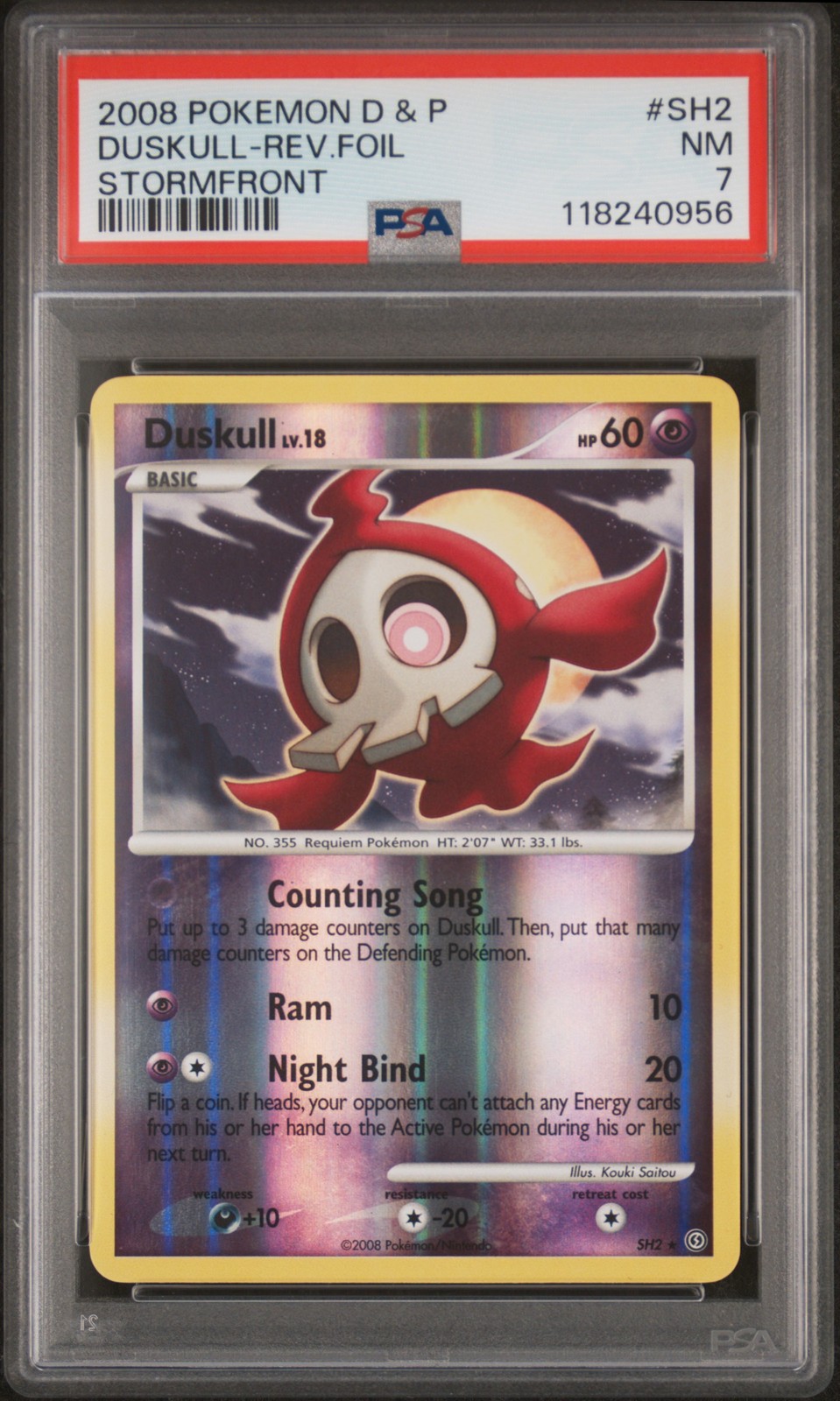 2008 POKEMON DIAMOND & PEARL STORMFRONT #SH2 DUSKULL-REVERSE FOIL PSA 7