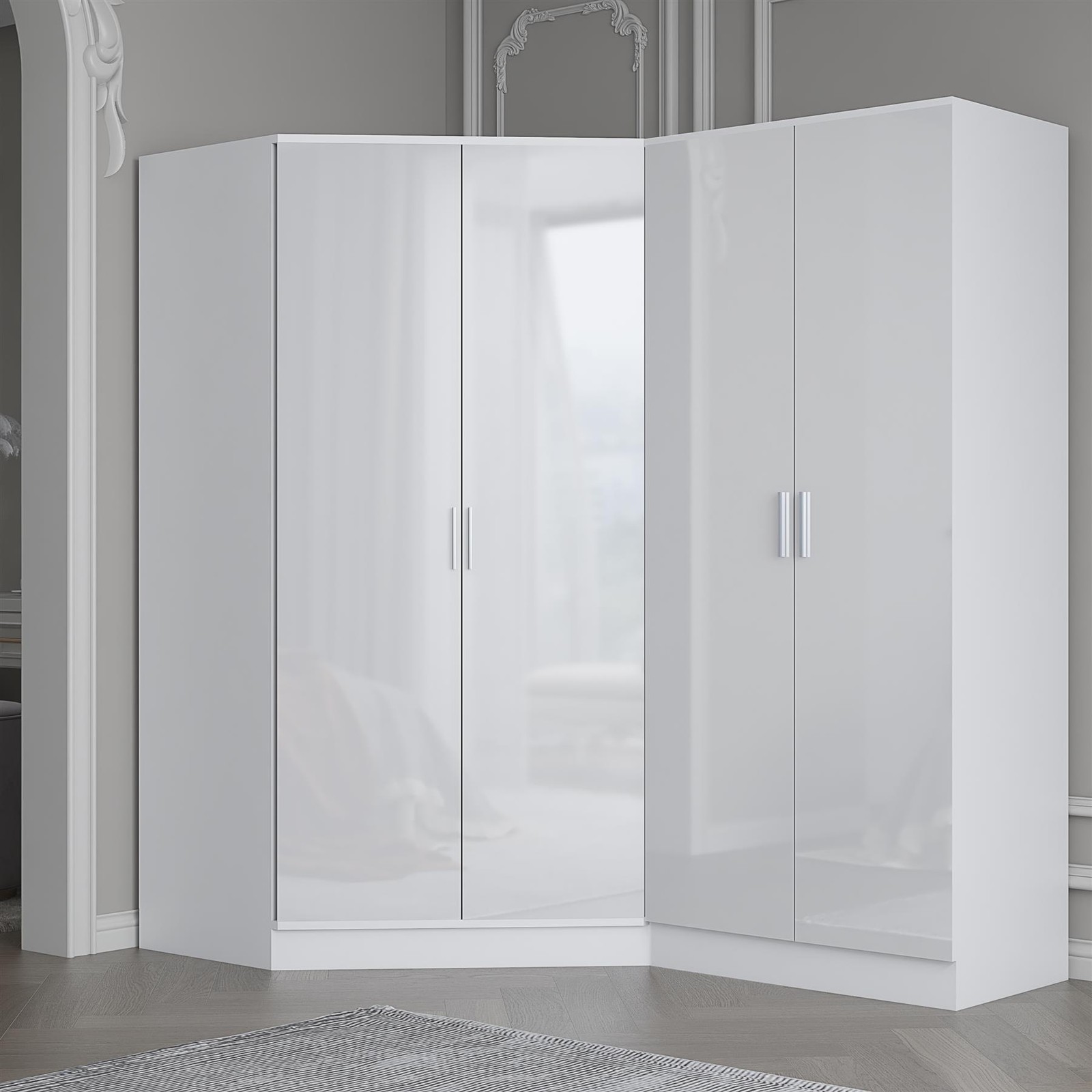 REFLECT 2 Door Corner + 2 Plain Door Wardrobe Bundle - White/White