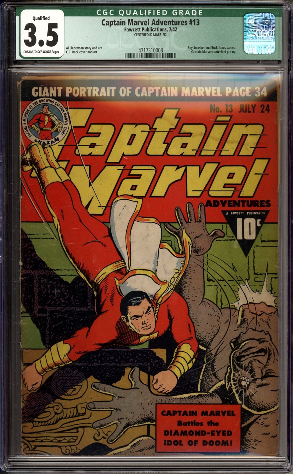 A CGC FAWCETT PUBLICATION CAPTAIN MARVEL ADVENTURES # 13 VG- 3.5 1942 MARRIED