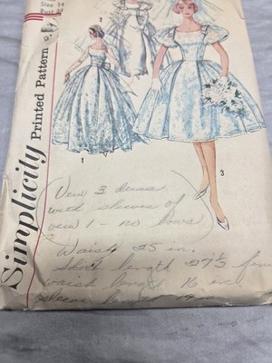Simplicity 1960 Sewing Pattern #3469 Wedding Bridal Dress Size 14 Bust 34 Cut