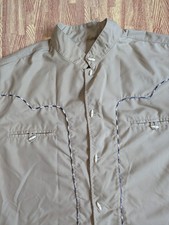 EL General Charro Shirt Toggle Button Western Wear Long Sleeve Tan Plaid Trim L