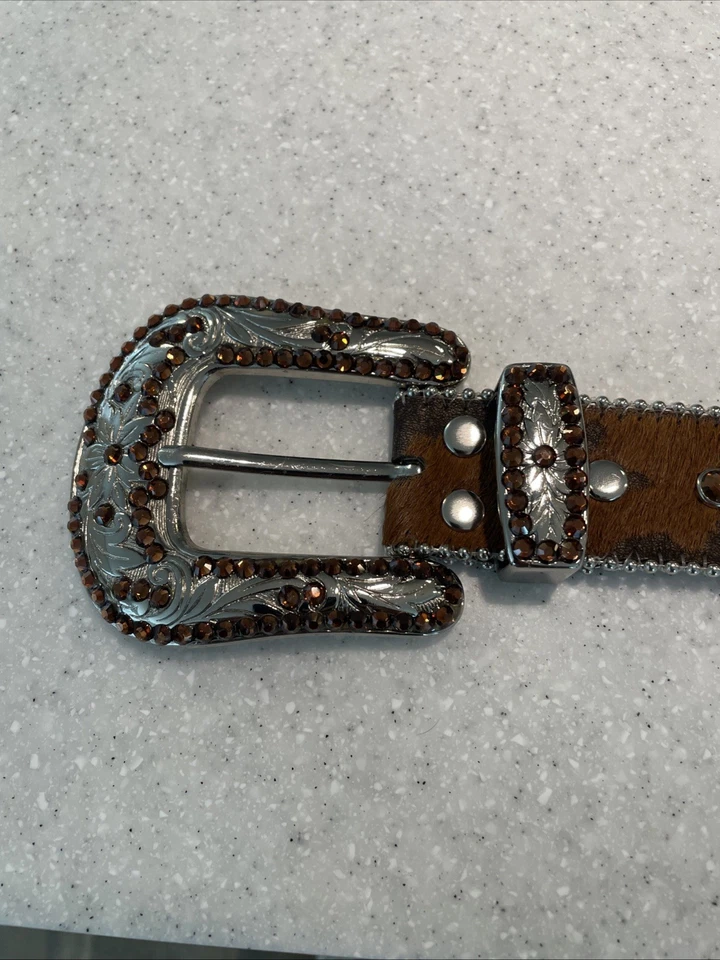 VINTAGE b.b. Cinturón Simon Brown - Genuino con Cristal Ámbar Swarovski - Talla 31.5 Foto 3 de 4