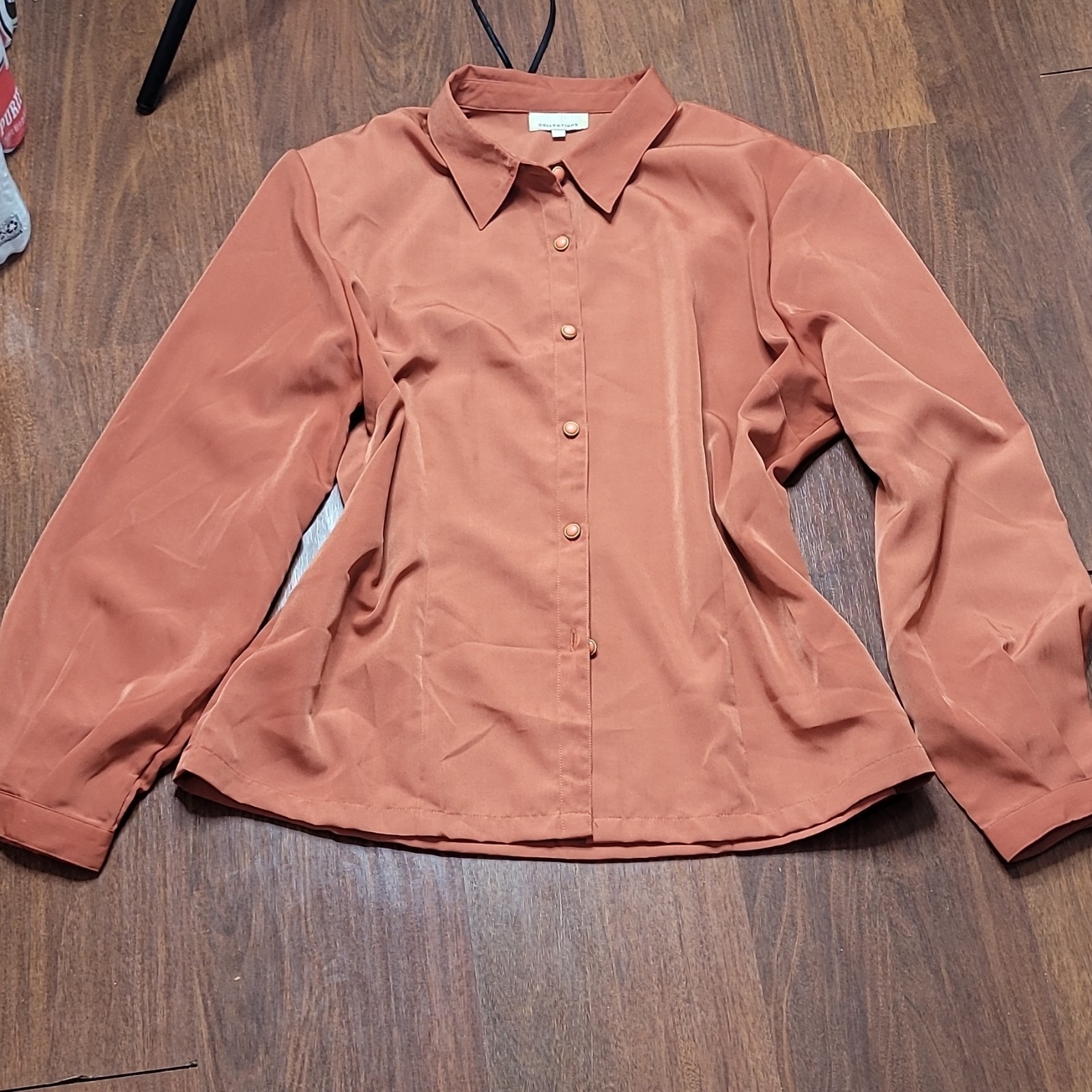 Stefano Cocci Rust Collared Button-Up Blouse Long… - image 1