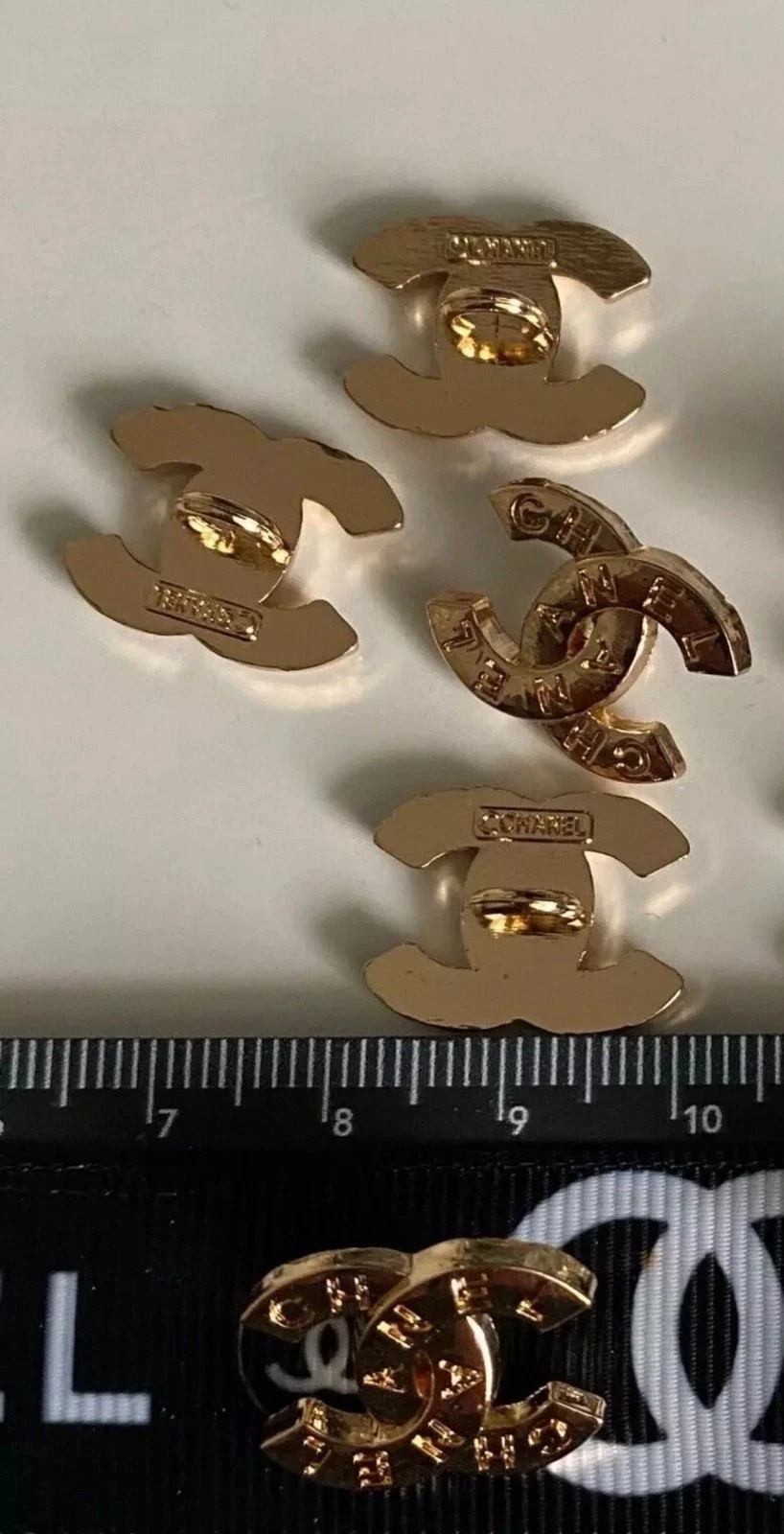 Gold Set 5 Buttons 18x15mm Chanel CC Coco Replacement Button Stamped thumbnail 4