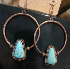 Handcrafted Copper Dangle Earrings Turquoise Teardrop Stone Accent Women