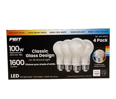 Feit Electric 100W Equivalent Dimmable LED Bulbs 1600 Lumens 4 Pack NEW