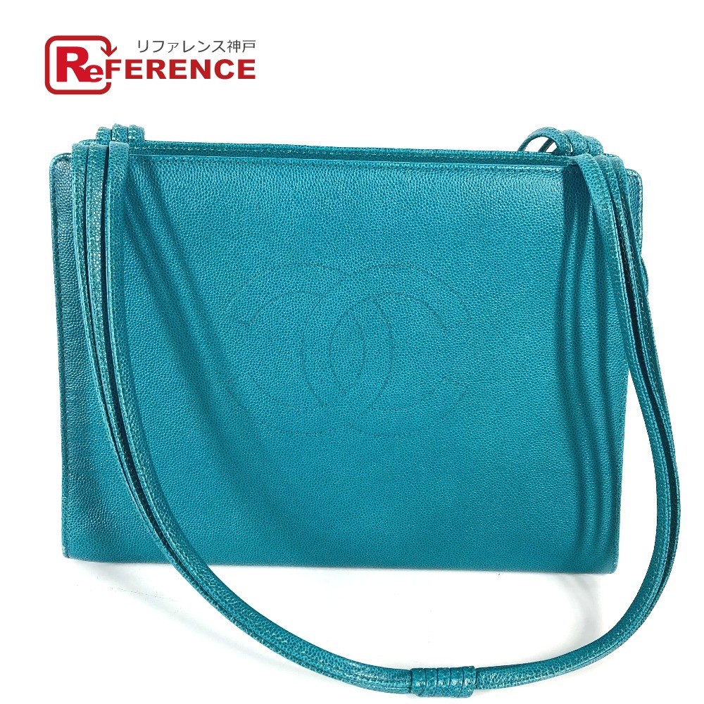 CHANEL Caviar Skin Green CC Tote Shoulder Bag Pre-Owned