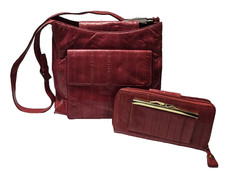 VINTAGE LEE SANDS GENUINE EEL SKIN SHOULDER BAG w/Wallet Pink Exotic Leather 80s