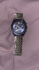 Emporio Armani Chronograph Watch - Two-Tone Gold/Silver Bracelet, Blue Dial