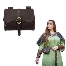 Medieval Genuine Buff Leather Belt Pouch Renaissance Costume Waist Bag Brown