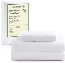100 Organic Cotton White Twin XL Sheets Set 3-Piece