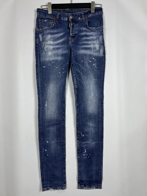 DSQUARED2 Blue Denim Whiskered Distressed 5 Pocket Design Straight Jeans Size 46
