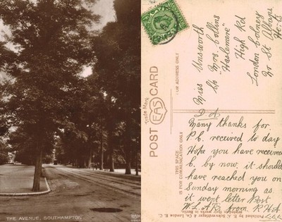 Alte Postkarte - The Avenue Southampton von Bäumen gesäumte Straße ECHTFOTO VERSCHICKT