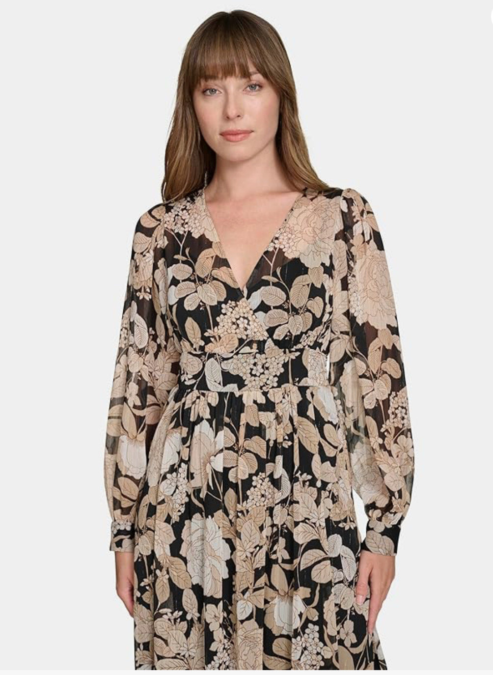 Tommy Hilfiger Paisley Maxi Dress V-Neck Long Sleeve Black Blue White NWT thumbnail 3