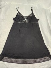 Victorias Secret Dot Lace Dress Plunge Strappy Cutout Back Slip Black Large L Pj