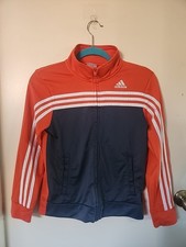 Adidas Jacket Boys Zip Up Athletic Track Mock Neck Gray/Orange 10-12 EUC