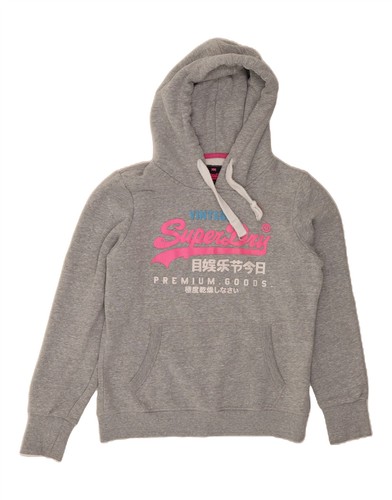 SUPERDRY Damen Graphic Hoodie Pullover UK 16 Large Grau Baumwolle AL01