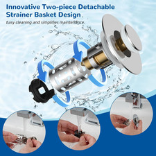 Upgraded 3 in 1 Bathroom Sink Drain Strainer, Chrome,Universal Pop up Stopper wi