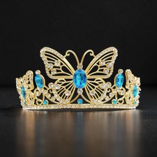 Gold butterfly tiara, Fairy Costume Tiara, cosplay headdress, blue stones crown