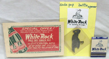 3 Vintage "White Rock" Soda Collectibles: Matchbook, Cap Lifter & BOGO Coupon