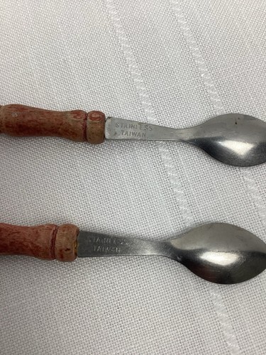 Steingut Keramik Doppel Gewürz Set 2 Deckel 2 Löffel hellbraun braun Taiwan Vintage - Bild 11 von 14
