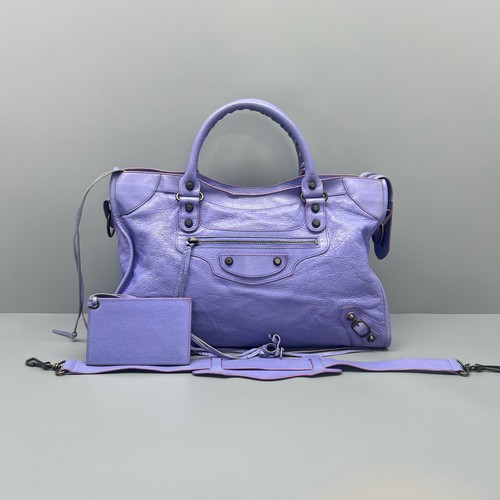 Balenciaga Large Motorcycle City Bag Purple Leather Shoulder Handbag Duty Paid