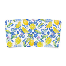 Vintage Lemon Floral Custom Print Blue Yellow Bandeau Bikini Top Sz 2XS-6XL