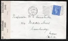 Great Britain, 1943 Censured Cover with Perfin “R H / W” London to Cambridge USA