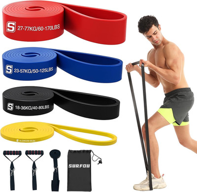 SURFOU Fitnessbänder Set Mit 4 Widerstandsstufen, Widerstandsbänder Mit Türanker