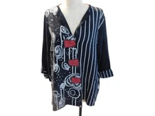 Ali Miles Size PXL Artsy Button Front Unique Boutique Top