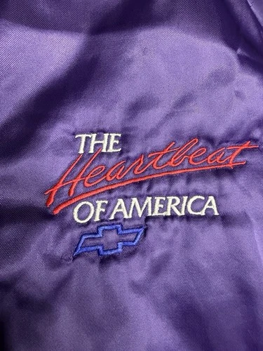 Vintage 90’s Chevrolet “ The Heartbeat Of America” Purple Satin Jacket Size Med. image 4