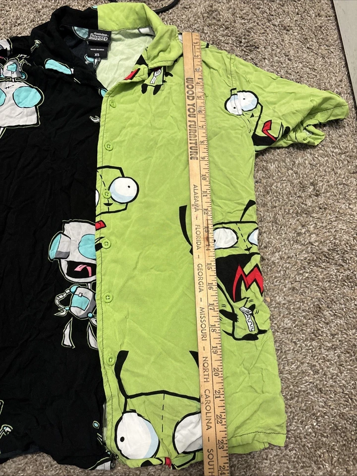 Camisa de Colección Nickelodeon Invader Zim Abotonada XS Negra/Verde Estampado Completo Foto 3 de 4