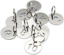 1-10 Stainless Steel Numbered Tags Round Numbered ID Key Tags with Key Rings
