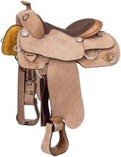 16" Western Training Saddle - Silver Royal - Natural Roughout Leather