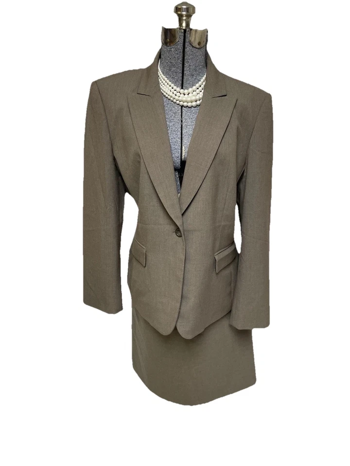 Tahari ASL Falda Traje Talla 18 Conjunto de Dos Piezas Marrón Claro Bolsillos 40” Cintura EXEC Foto 4 de 4