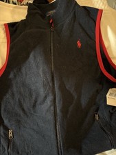 Polo Ralph Lauren Boys Navy red trim Fleece Full Zip Vest Size NWT 18 20
