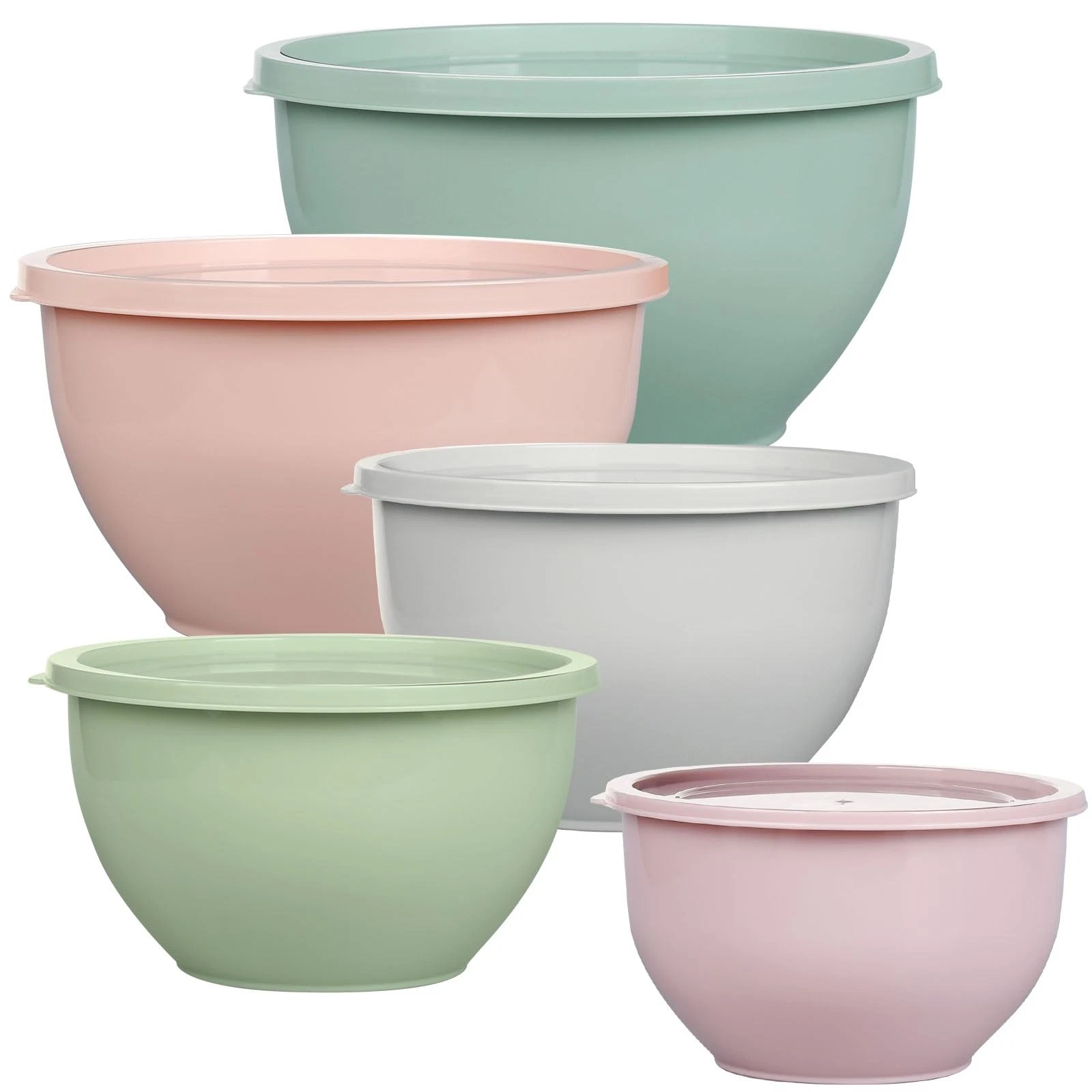 Plastic Mixing Bowls with Lids Set for Kitchen, 5 Set Nesting Bowls for Mixin...