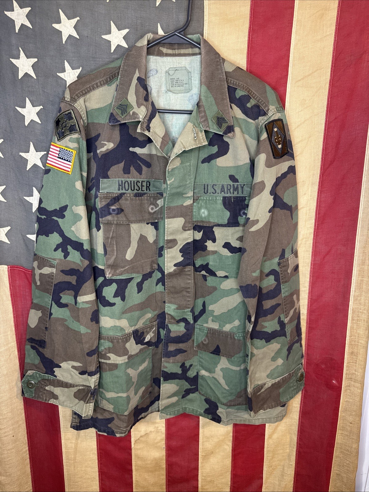 Medium Long US Army BDU Top Mens Green Woodland Camo Military Top Twill B605