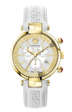 Versace Watch VE2M00421 Chronograph Steel Gold 41mm White Leather WR