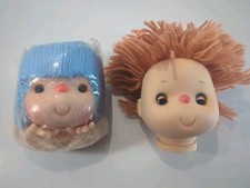 Vintage Doll Head Yarn Hair Lot of 2 Orange Hair Blue Hair w/ Hands